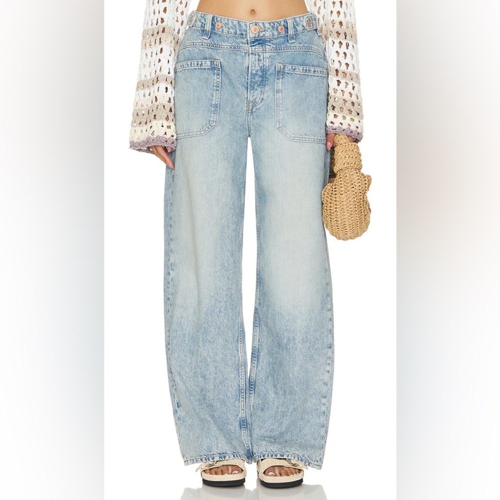 NWT Free People Palmer Wide Leg Cuffed Jeans Denim Sz 28 - Picture 6 of 14